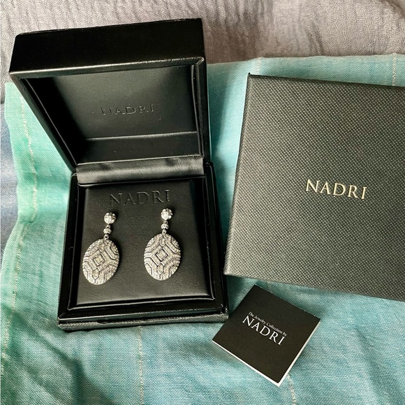 Vintage Pair Dramatic Highly Art Deco CZ Rhinestone Signed Nadri Earrings - Picture 5 of 6